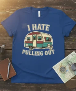 I Hate Pulling Out vintage camper t-shirt design with retro trailer graphic