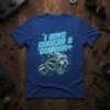 T-shirt with "I Have Choked A Cougar+" text and a robotic cougar head graphic, blue color, neon accents