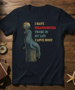 I HAVE DISAPPOINTED THOSE IN MY LIFE I LOVE MOST text with a seal balancing a ball on a post