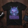 Cyberpunk skull graphic t-shirt with text "I Have Homosexual Tendencies" in neon purple and blue
