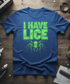 I Have Lice funny insect quote t-shirt with a green spider graphic