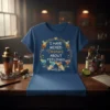 I Have Mixed Drinks About Feelings quote on a navy blue t-shirt with cocktail graphics, featuring a wreath design and