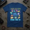I HAVE NO IDEA 80s WHAT THIS IS quote with colorful 80s electronics graphics on a blue t-shirt