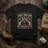 Black t-shirt with "I Have Two Guns One For Each Of Ya" text and crossed vintage revolvers graphic