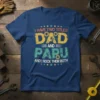 I Have Two Titles Dad and Papu And I Rock Them Both quote on a navy blue t-shirt, featuring distressed