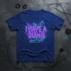 I HAVE A BOMB text in neon pink and blue with a bomb graphic, on a navy blue t-shirt