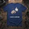 I Have A Dream text with graphic of police officer and man on navy blue t-shirt