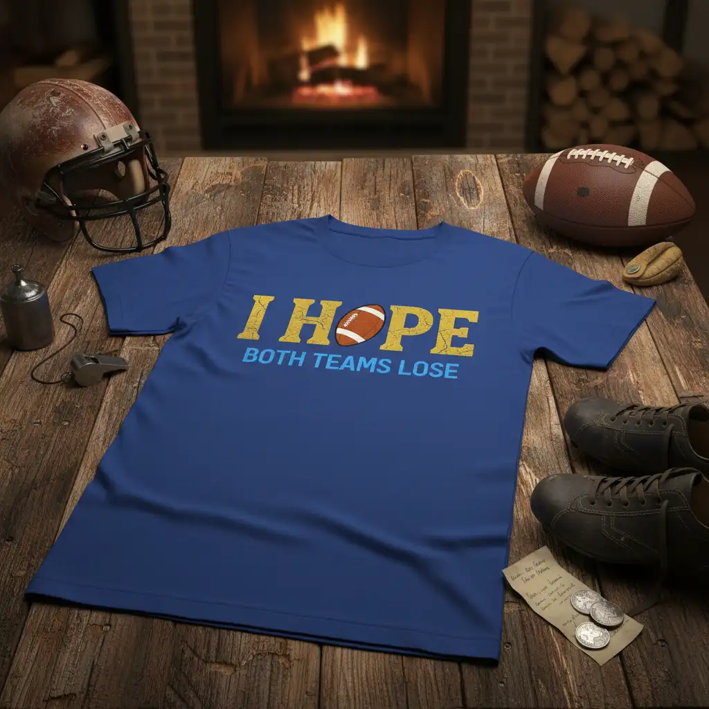 I HOPE BOTH TEAMS LOSE distressed typography football t-shirt design for sarcastic fans