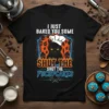 Black t-shirt with "I JUST BAKED YOU SOME SHUT THE FUCUPCAKES" text and a black cat chef graphic