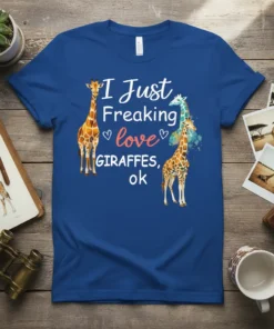I Just Freaking love GIRAFFES, ok eye-catching graphic design printed on comfortable cotton t-shirt