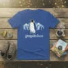 I Just Gotta Be Me penguin quote t-shirt with a central emperor penguin and a group in the background