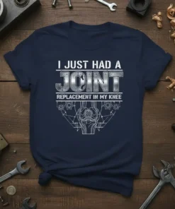 I Just Had A Joint Replacement In My Knee T-Shirt design featuring bold text and a mechanical knee graphic with