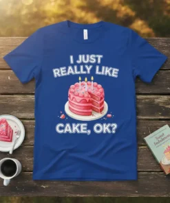I JUST REALLY LIKE CAKE, OK? eye-catching graphic design printed on comfortable cotton t-shirt
