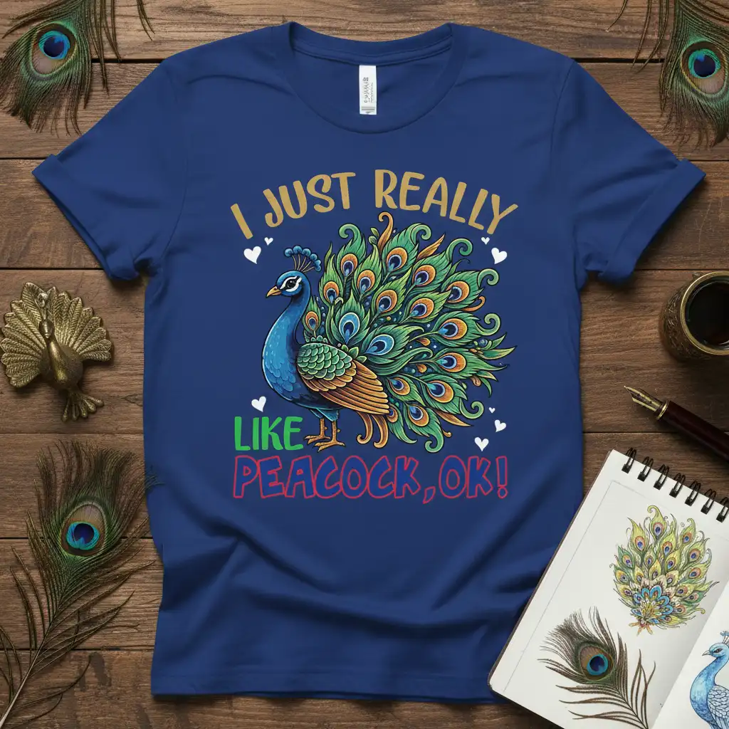 I JUST REALLY LIKE PEACOCK, OK! stylish graphic printed on durable material creating a standout t-shirt