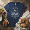 T-shirt with white text quote "I Just Want To Drink Wine, Save Animals, And Take Naps" featuring a fox, wine