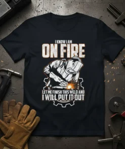 I Know I Am On Fire Let Me Finish This Weld And I Will Put It Out text with a
