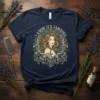 I Know It's Fabulous But Don't Touch My Hair quote with a woman's portrait on a navy t-shirt