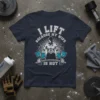 I Lift Because My Wife Is Hot t-shirt with a muscular man lifting weights graphic