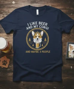 I Like Beer And My Corgi And Maybe 3 People t-shirt featuring a Corgi wearing a crown and holding a