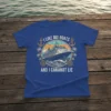 T-shirt design with the text "I LIKE BIG BOATS AND I CANANOT LIE" featuring a cruise ship, anchors, palm trees