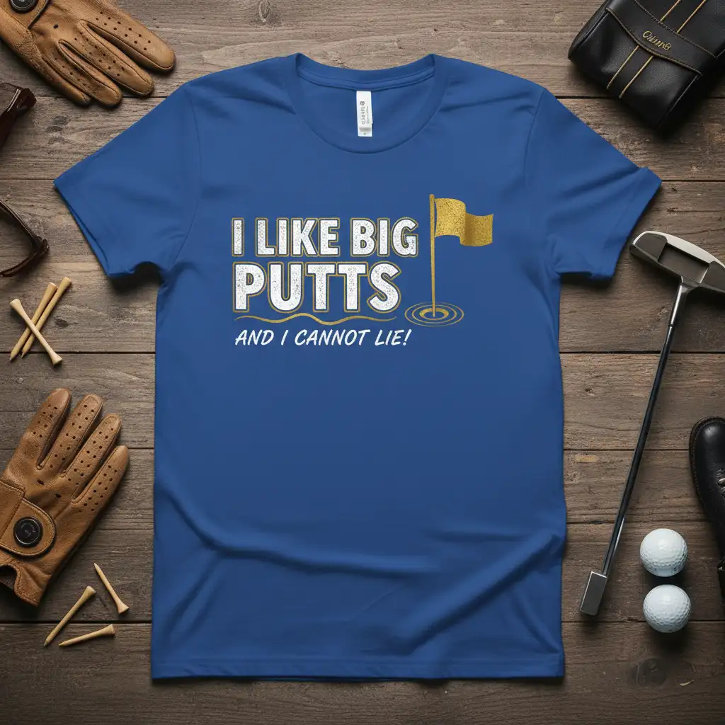 I Like Big Putts And I Cannot Lie quote with golf flag on putting green t-shirt