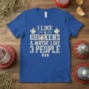 I Like & Chickens & Maybe Like 3 People text design with chicken graphics on a blue t-shirt