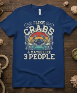 I Like Crabs & Maybe Like 3 People funny crab quote t-shirt with vintage sunset graphic