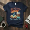 I Like My Books Spicy & My Coffee Icy t-shirt design with an open book and iced coffee cup graphic