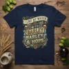 I Like My Water With Barley Barley & Hops T-Shirt design featuring vintage typography, wheat stalks, and hop cones