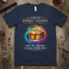 I Like My Whiskey Straight But My Friends Can Go Either Way quote on a navy t-shirt with a colorful