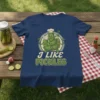 I Like Pickles T-Shirt featuring a cartoon chef pickle pile graphic and the text "I Like Pickles"