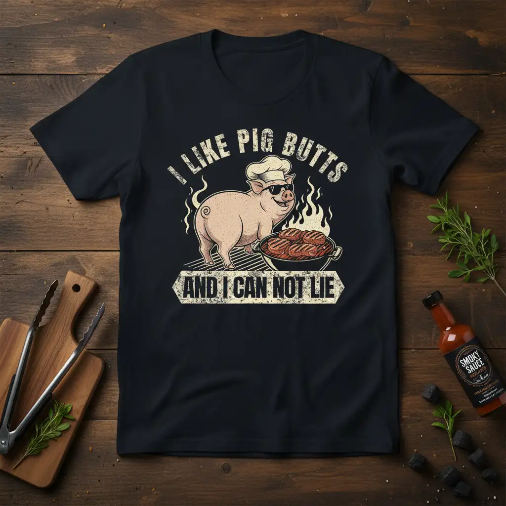 I Like Pig Butts And I Can Not Lie funny pig chef grilling quote t-shirt design