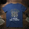 I Like Snakes & Maybe Like 3 People quote on a blue t-shirt with snake infinity symbol and skull graphic