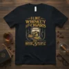 I Like Whiskey and Cigars And Maybe 3 People text with whiskey glass and cigar graphic on black t-shirt