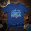 T-shirt with "I LIKE THE GLEE VERSION BETTER" text in neon-style font, featuring musical notes and sound waves