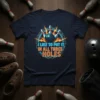 I Like To Put It In All Three Holes quote with bowling ball and pins graphic on a navy t-shirt