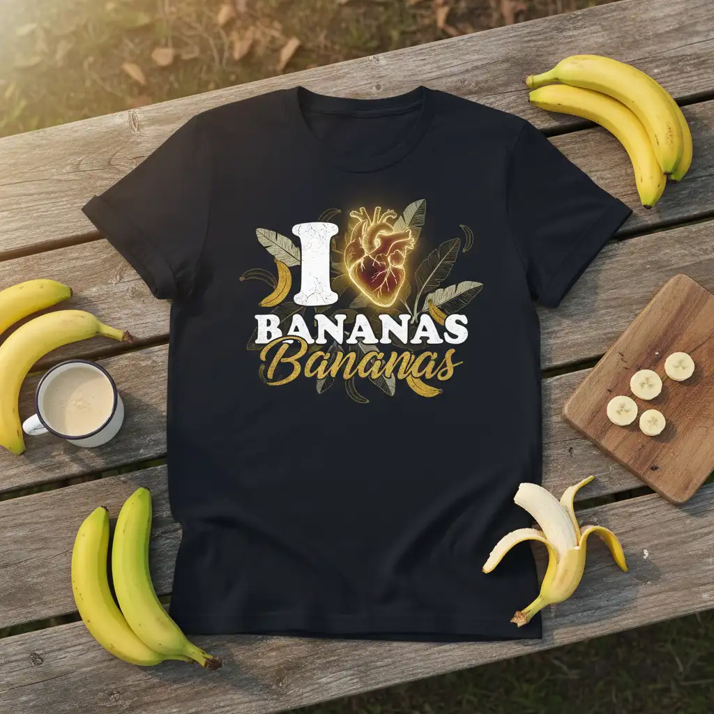 I Love Bananas Heart T-Shirt stylish graphic printed on breathable fabric creating a standout t-shirt