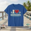 Retro I Love Barbados t-shirt design with heart, palm trees, and distressed text