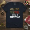 I LOVE LOVE being a DIETITIAN t-shirt with gold lettering, leopard print heart, avocado geometric heart, and plaid 'VE'