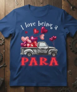 I love being a PARA t-shirt with a vintage truck carrying Valentine's hearts, designed for paraprofessionals