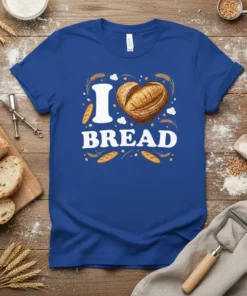 I Love Bread T-Shirt featuring a heart-shaped bread loaf and wheat stalks