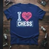 I Love Chess t-shirt design with a circuit board heart and neon blue accents