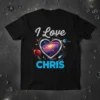 I Love CHRIS t-shirt with a galaxy heart graphic, featuring planets and stars