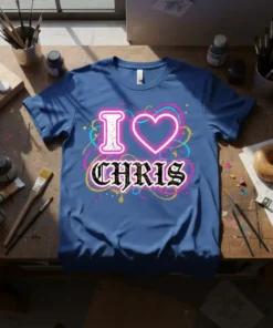 I Love Chris t-shirt with neon heart and gothic font for CHRIS