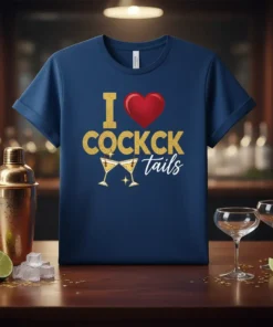 I Love Cocktails glitter graphic tee with red heart and martini glasses