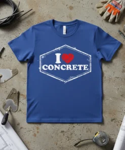 I Love Concrete T-Shirt design with red heart and distressed hexagon border