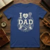 I Love Dad t-shirt with adventure dog, compass, and hot air balloon graphic in vintage style