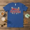 I Love Day Drinking T-Shirt featuring red retro text, a heart symbol, beer mugs, and cocktail glasses graphic