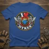 I Love Dykes t-shirt with heart, wings, lightning bolts, and roses in a circular design