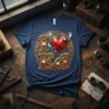 Steampunk 'I Love Ed' t-shirt design featuring a detailed red heart surrounded by gears and clocks